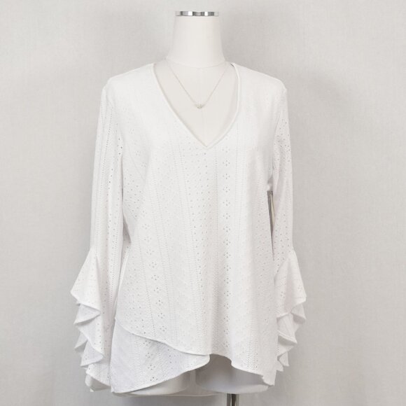 Vince Camuto White Eyelet Blouse Size Large - Picture 1 of 7